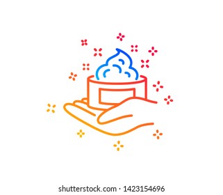 Skin care cream line icon. Gel or lotion sign. Hand symbol. Gradient design elements. Linear skin care icon. Random shapes. Vector