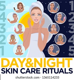 Skin Care Daily Routines Icon Set Stock Vector (Royalty Free ...