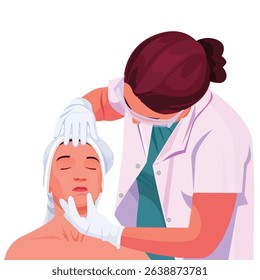 Skin Care Doctor, female doctor examining face skin, clinic or beauty salon. concept of face cleanser,