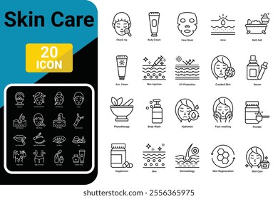 Skin care editable stroke outline icon set