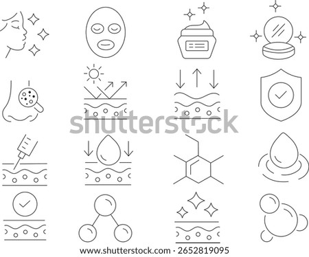 Skin care editable stroke outline icons set isolated on white background flat vector illustration. Pixel perfect. Outline signs for skincare products property. Editable Stroke
