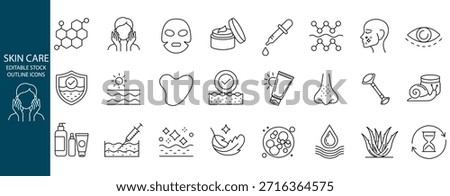 Skin care editable stroke outline icons set