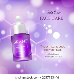 Skin care essence contained with white bokeh, pink background 3d illustration