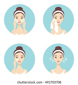 Skin care face cleanse washing beauty regimen vector illustration