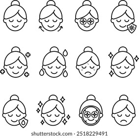 Skin Care facial Line Icon set