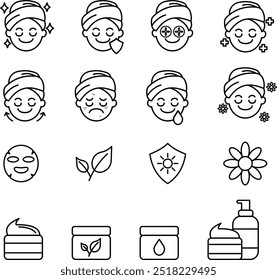 Skin Care facial Line Icon set