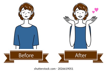 Skin Care Facial Skin Problems. "A mole." before and after. Pretty lady. Simple illustration. vector.