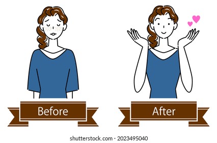 Skin Care Facial Skin Problems. "Spots and freckles." before and after. Pretty lady. Simple illustration. vector.