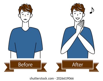 Skin Care Facial Skin Problems. "Spots and freckles." before and after. Cute guy. Simple illustration. vector.
