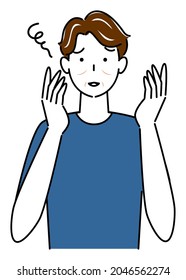 Skin Care. Facial skin problems: wrinkles and sagging. Clip art of cute guy. Illustration simple vector.