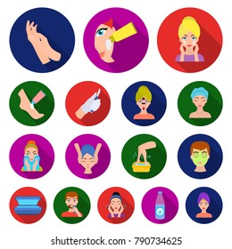 Skin care flat icons in set collection for design. Face and body vector symbol stock web illustration.