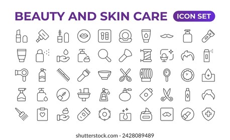 Skin care flat line icons set. Moisturizing cream, anti-age lifting face mask, SPF whitening gel. Outline signs for cosmetic product packages. Skin Care icon Contains linear outlines like Acne,
