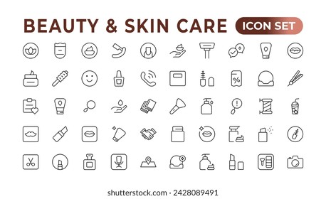 Skin care flat line icons set. Moisturizing cream, anti-age lifting face mask, SPF whitening gel. Outline signs for cosmetic product packages. Skin Care icon Contains linear outlines like Acne,