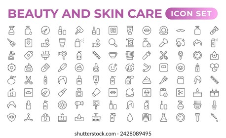 Skin care flat line icons set. Moisturizing cream, anti-age lifting face mask, SPF whitening gel. Outline signs for cosmetic product packages. Skin Care icon Contains linear outlines like Acne,