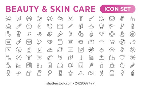 Skin care flat line icons set. Moisturizing cream, anti-age lifting face mask, SPF whitening gel. Outline signs for cosmetic product packages. Skin Care icon Contains linear outlines like Acne,