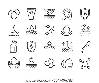 Skin care hand drawn doodle sketch style line icons