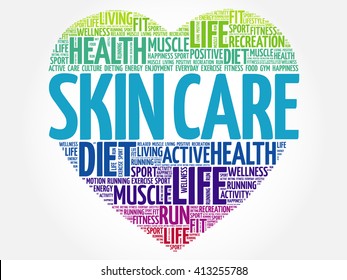 Skin care heart word cloud, fitness, sport, health concept