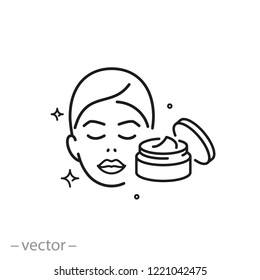 Skin care icon, cosmetic cream, woman's face linear sign on white background - editable vector illustration eps10