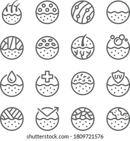 Skin Care Icon Illustration Vector Set. Contains Such Icon As Clean, Moistures, Cure, Dry Skin, Rash, Epidermis, Skin Layers And More. Expanded Stroke