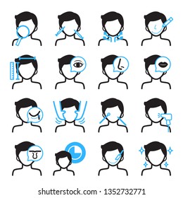 Skin care icon for men.Black and blue colors theme.