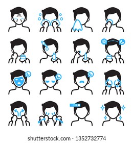 Skin care icon for men.Black and blue colors theme.