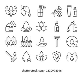 Skin Care Icon. Natural Skin Care Ingredients Line Icons Set.