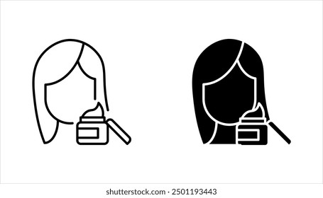 Skin care icon set, cosmetic cream, woman's face linear sign vector illustration on white background