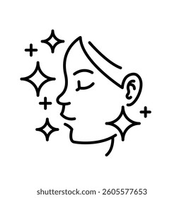 Skin care icon set. Face shining star beauty woman and girl. Clean and wash face. Vector illustration isolated on white background. Skin care label for product packaging design.