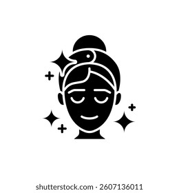 Skin care icon set. Face shining star beauty woman and girl. Clean and wash face. Vector illustration isolated on white background. Skin care label for product packaging design.