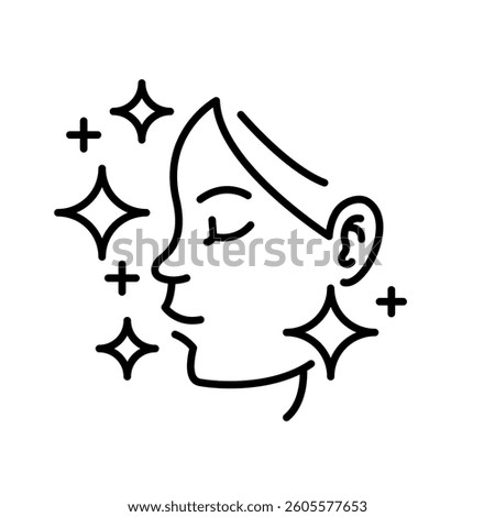 Skin care icon set. Face shining star beauty woman and girl. Clean and wash face. Vector illustration isolated on white background. Skin care label for product packaging design.