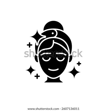 Skin care icon set. Face shining star beauty woman and girl. Clean and wash face. Vector illustration isolated on white background. Skin care label for product packaging design.
