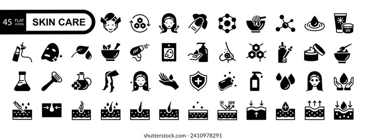 Skin care icon set. Flat style icons pack. Vector illustration.