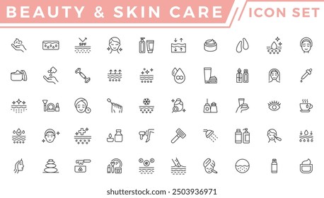 Skin care icon set. Wellness and body spa vector illustration 