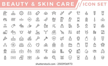 Conjunto de iconos de cuidado de la piel. Bienestar y Ilustración vectorial de spa corporal 