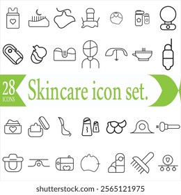  Skin care icon set. Wellness and body spa anti-aging, pore tightening, cosmetology, spa treatments, massage, hyaluronic acid, serum, line icon co