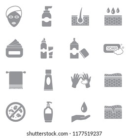 Skin Care Icons. Gray Flat Design. Vector Illustration. 