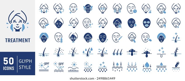 Skin care icons set. Moisture cream, acid, anti wrinkle serum, ceramide, collagen, retinol compound, sunscreen vector illustration. 