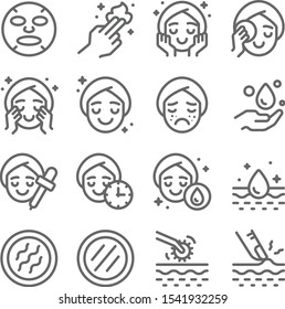 Skin care icons set vector illustration. Contains such icon as aroma, cleaning, treatment, acne, moist and more. Expanded Stroke - Shutterstock ID 1541932259