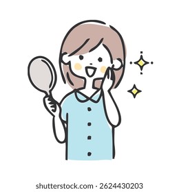 Skin care illustration of a woman holding a mirror.