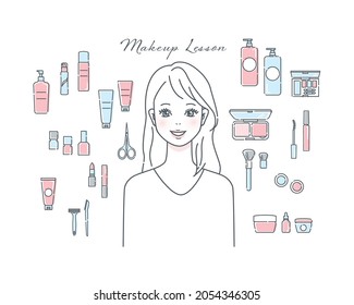 Skin care items and women's illustration set