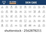 Skin Care Line Editable Icons set. Protection of the skin from the sun, cold, moisture. Ray protection. Skin restoration.Vector Illustration