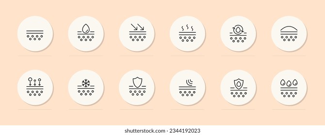 Skin care line icon. Moisturizing, cosmetics, sun protection, shield, cream. Pastel color background. Vector line icon