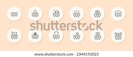 Skin care line icon. Moisturizing, cosmetics, sun protection, shield, cream. Pastel color background. Vector line icon