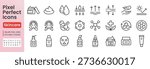 Skin care line icon set. Retinol, beauty collagen, niacinamide, nourishing cream, face anti wrinkle minimal vector illustrations. Simple outline skincare signs. 48x48 Pixel Perfect. Editable Stroke.