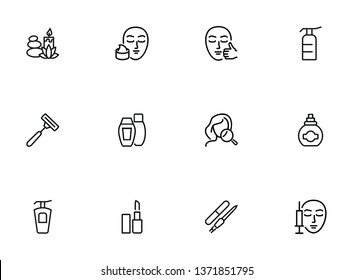 Skin care line icon set. Injection, lipstick, manicure. Beautician concept. Can be used for topics like beauty salon, makeup, cosmetology