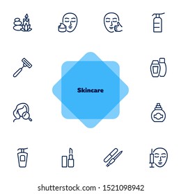 Skin care line icon set. Injection, lipstick, manicure. Beautician concept. Can be used for topics like beauty salon, makeup, cosmetology