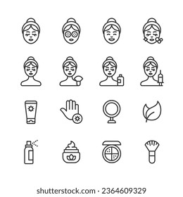 Skin Care Line Icons. Editable Stroke. Contains such icons as Spa, Cosmetics, Wellness, Make Up, Hygiene, Dermatology, Lifting, Face Mask, Detox, Wrinkle, Soap, Perfume. - Shutterstock ID 2364609329