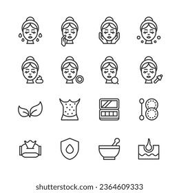 Skin Care Line Icons. Editable Stroke. Contains such icons as Spa, Cosmetics, Wellness, Make Up, Hygiene, Dermatology, Lifting, Face Mask, Detox, Wrinkle, Soap, Perfume. - Shutterstock ID 2364609333