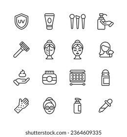 Skin Care Line Icons. Editable Stroke. Contains such icons as Spa, Cosmetics, Wellness, Make Up, Hygiene, Dermatology, Lifting, Face Mask, Detox, Wrinkle, Soap, Perfume. - Shutterstock ID 2364609335