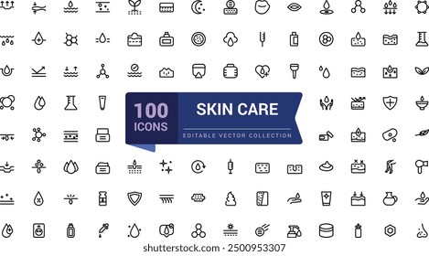 Skin care line icons set. Moisture cream, acid, anti wrinkle serum, creamed, collagen. Pixel perfect, minimalistic web and UI icon. Outline icon collections.